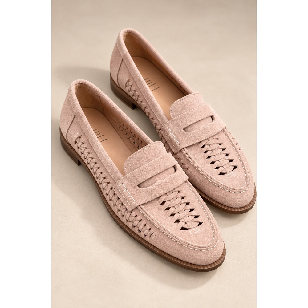 J. Jill Women 7.5 Sand Suede Woven Huarache Penny Loafers Blush Pink Flats